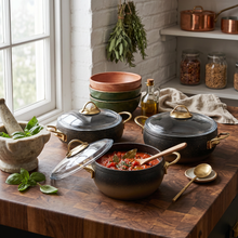 Lavonni 6 Piece Cooking Pots w/ Dual Handle-Gold