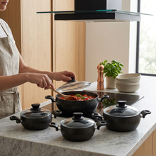 Amboss Turkish Granite Nonstick Cookware Set with Glass Lids - 3-Piece Pot Set