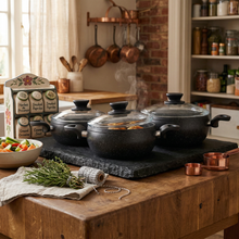 Amboss Turkish Granite Nonstick Cookware Set with Glass Lids - 3-Piece Pot Set