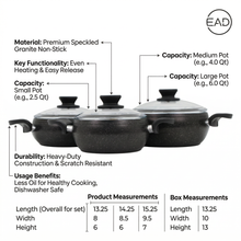 Amboss Turkish Granite Nonstick Cookware Set with Glass Lids - 3-Piece Pot Set