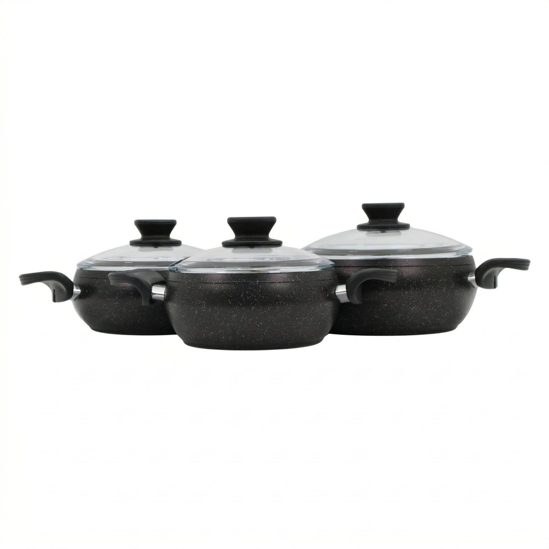 Amboss Turkish Granite Nonstick Cookware Set with Glass Lids - 3-Piece Pot Set