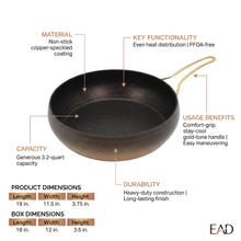 Lavonni Deep Nonstick Frying Pan - 11.0"- 28cm- Black-Gold