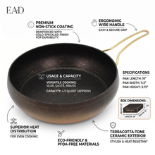 Lavonni Deep Nonstick Frying Pan - 11.0"- 28cm- Black-Gold