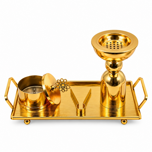 Simple Gold Incense Burner & Tray Set - Decorative Metal Burner with Matching Accessories