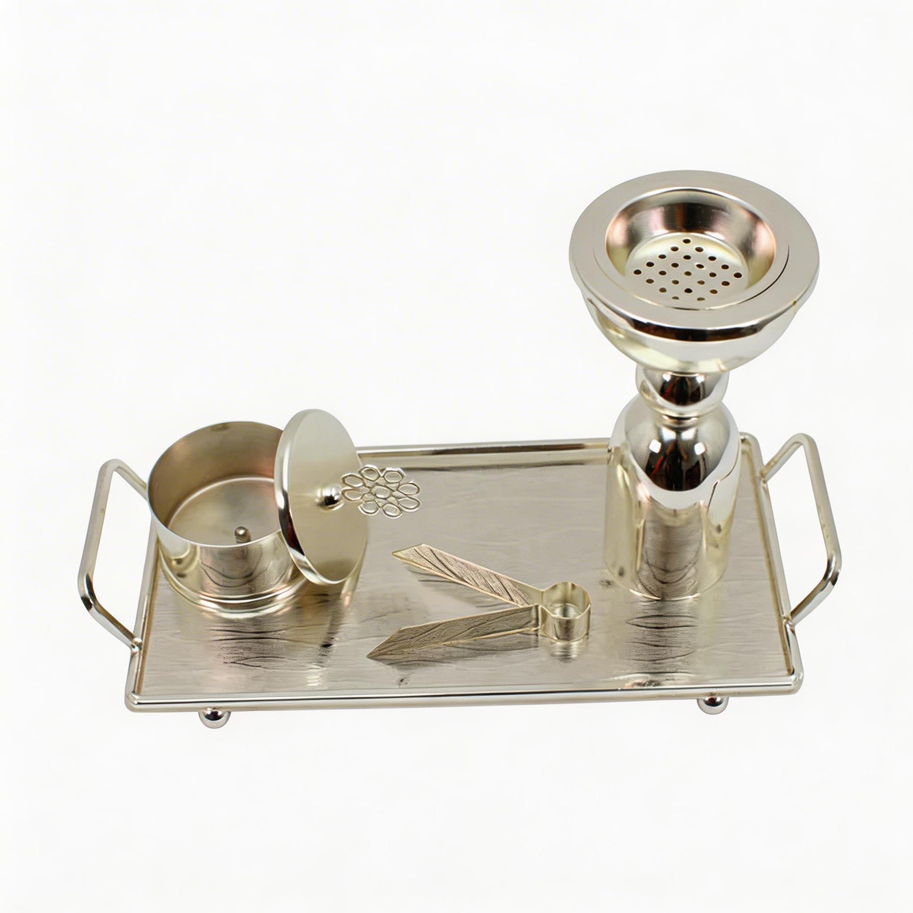 Silver Incense Burner & Tray Set - Decorative Metal Burner with Matching Accessories