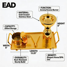 Gold Incense Burner & Tray Set - Decorative Metal Burner with Matching Accessories