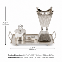 Silver Bakhoor Incense Burner Set with Decorative Tray, Canister & Tongs
