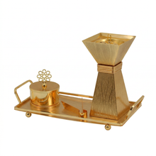 Luxury Black & Gold Bakhoor Incense Burner Set with Decorative Tray - Modern Arabic Home D�cor
