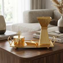 Luxury Black & Gold Bakhoor Incense Burner Set with Decorative Tray - Modern Arabic Home D�cor