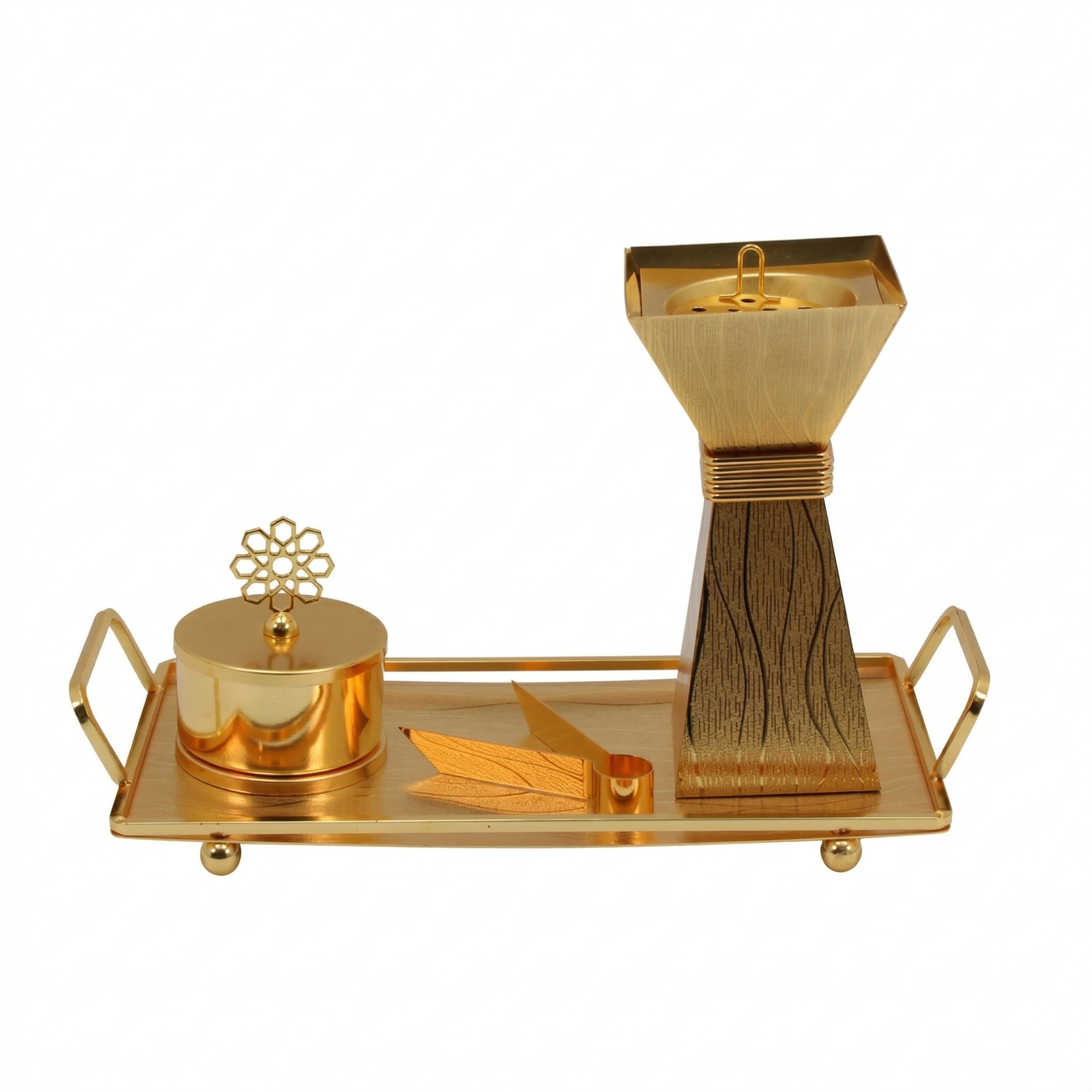 Luxury Black & Gold Bakhoor Incense Burner Set with Decorative Tray - Modern Arabic Home D�cor