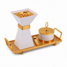 Luxury White & Gold Bakhoor Incense Burner Set with Tray - Modern Arabic Home Decor
