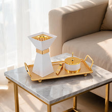 Luxury White & Gold Bakhoor Incense Burner Set with Tray - Modern Arabic Home D�cor