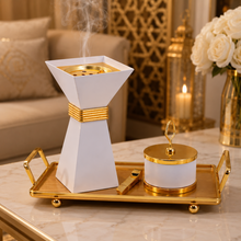 Luxury White & Gold Bakhoor Incense Burner Set with Tray - Modern Arabic Home Decor