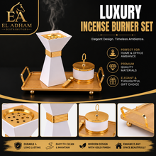 Luxury White & Gold Bakhoor Incense Burner Set with Tray - Modern Arabic Home Decor