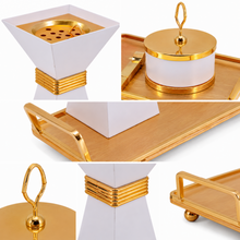 Luxury White & Gold Bakhoor Incense Burner Set with Tray – Modern Arabic Home Decor