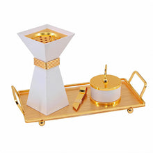 Luxury White & Gold Bakhoor Incense Burner Set with Tray - Modern Arabic Home D�cor