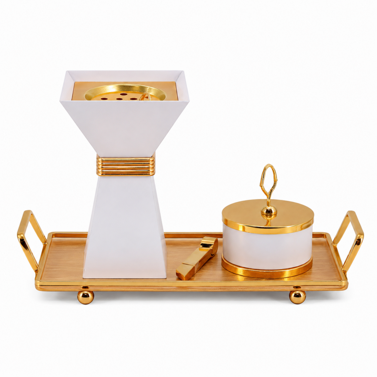 Luxury White & Gold Bakhoor Incense Burner Set with Tray – Modern Arabic Home Decor