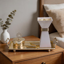 Modern White & Silver Bakhoor Incense Burner Set with Tray - Minimalist Arabic Home Decor