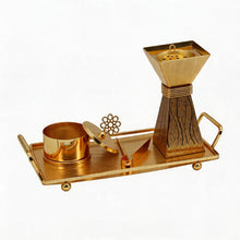 Gold Pyramid Incense Burner & Tray Set - Luxury Metal Bakhoor Burner with Decorative Accessories