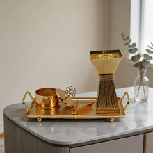 Gold Pyramid Incense Burner & Tray Set - Luxury Metal Bakhoor Burner with Decorative Accessories
