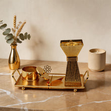Gold Pyramid Incense Burner & Tray Set - Luxury Metal Bakhoor Burner with Decorative Accessories