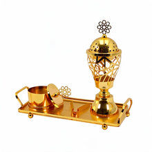 Geometric Lattice Dome Gold Bakhoor Incense Burner Set with Rectangular Tray