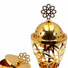 Geometric Lattice Dome Gold Bakhoor Incense Burner Set with Rectangular Tray