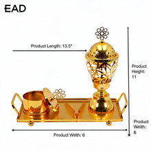 Geometric Lattice Dome Gold Bakhoor Incense Burner Set with Rectangular Tray