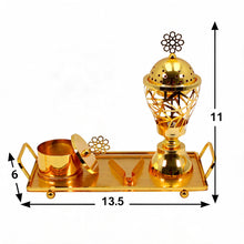 Geometric Lattice Dome Gold Bakhoor Incense Burner Set with Rectangular Tray