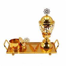 Geometric Lattice Dome Gold Bakhoor Incense Burner Set with Rectangular Tray