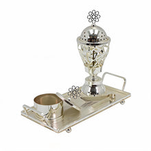 Geometric Lattice Dome Silver Bakhoor Incense Burner Set with Rectangular Tray