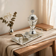 Geometric Lattice Dome Silver Bakhoor Incense Burner Set with Rectangular Tray