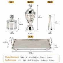 Geometric Lattice Dome Silver Bakhoor Incense Burner Set with Rectangular Tray and Accessories
