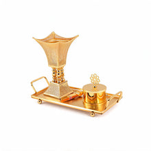 Luxury Gold Bakhoor Incense Burner Set with Tray - Ornate Arabic Mabkhara Home D�cor