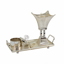Perforated Crown Tower Silver Bakhoor Incense Burner Set with Rectangular Tray