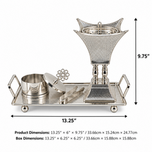 Perforated Crown Tower Silver Bakhoor Incense Burner Set with Rectangular Tray