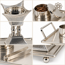 Perforated Crown Tower Silver Bakhoor Incense Burner Set with Rectangular Tray