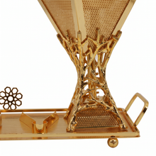Lattice Spine Tower Gold Bakhoor Incense Burner Set with Rectangular Tray