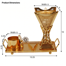 Lattice Spine Tower Gold Bakhoor Incense Burner Set with Rectangular Tray