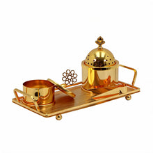 Floral Dome Gold Bakhoor Incense Burner Set with Storage Canister & Tray