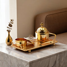 Floral Dome Gold Bakhoor Incense Burner Set with Storage Canister & Tray