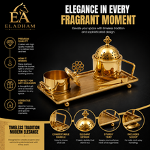 Floral Dome Gold Bakhoor Incense Burner Set with Tray, Canister & Tongs