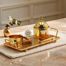 Floral Dome Gold Bakhoor Incense Burner Set with Storage Canister & Tray