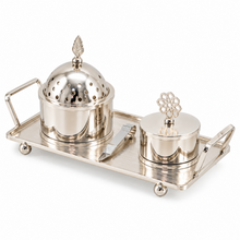 Luxury Silver Bakhoor Incense Burner & Storage Jar Set with Rectangular Tray