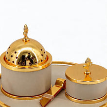 Luxury Beige & Gold Bakhoor Incense Burner Set with Storage Jar & Tray - Elegant Arabic Home D�cor