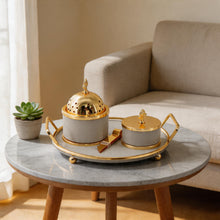 Luxury Beige & Gold Bakhoor Incense Burner Set with Storage Jar & Tray - Elegant Arabic Home D�cor