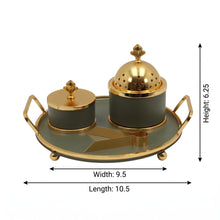 Olive Green & Gold Dome Bakhoor Incense Burner Set with Round Tray