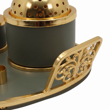 Olive Green & Gold Dome Bakhoor Incense Burner Set with Round Tray