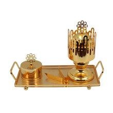 Radiant Crown Gold Bakhoor Incense Burner Set with Rectangular Tray
