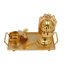 Radiant Crown Gold Bakhoor Incense Burner Set with Rectangular Tray